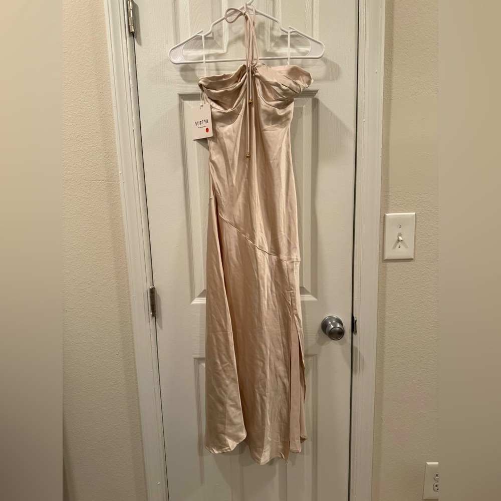 Elegant Chamagne Halter Midi Dress